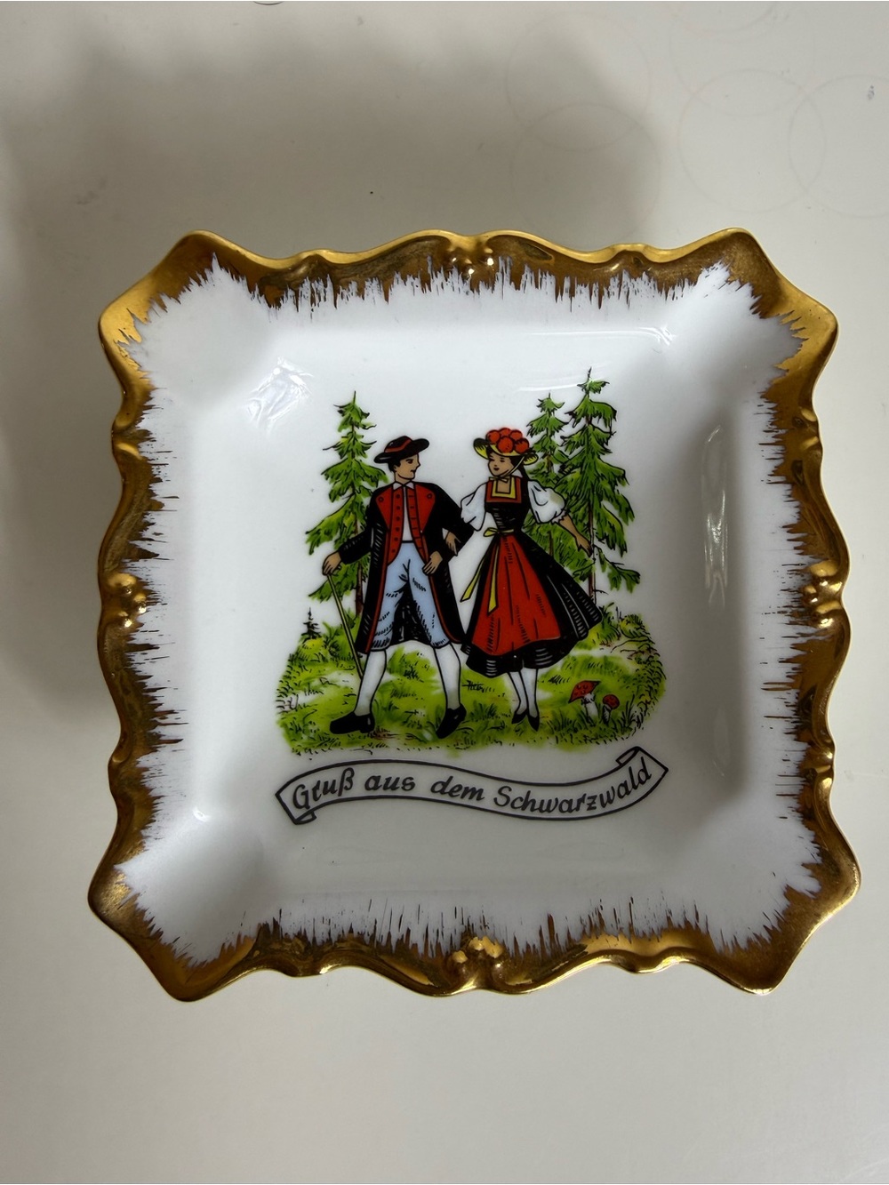 Vtg German Kleiber Ashtray Trinket Dish Gold‎ Trim Schwarzwald Bavaria Forest